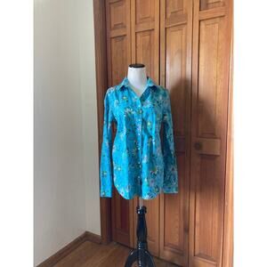 Lands' End Blue Floral Buttondown Shirt, Size 10 Tall